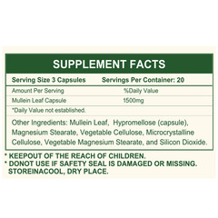 3x Mullein Leaf Extract 1500mg Lung Cleanse Respiratory Herbal 60 Capsules