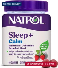 Natrol Sleep+ Calm Adults, Melatonin, L-Theanine, Strawberry, 60 Gummies