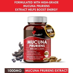 Mucuna Pruriens Extract Powder 1000mg Capsules – 90 Count – Energy, Performance