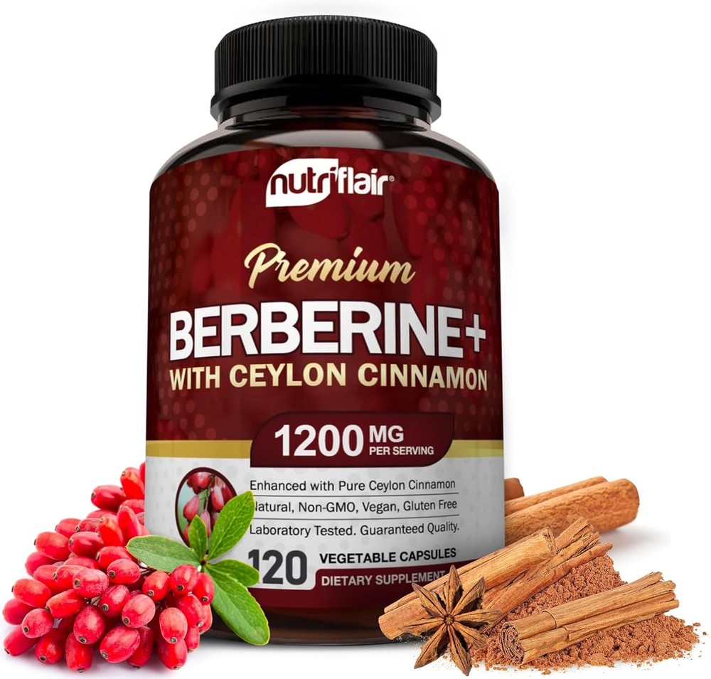 NutriFlair Premium Berberine HCL 1200mg, 120 Capsules – Plus Pure True Ceylon Ci