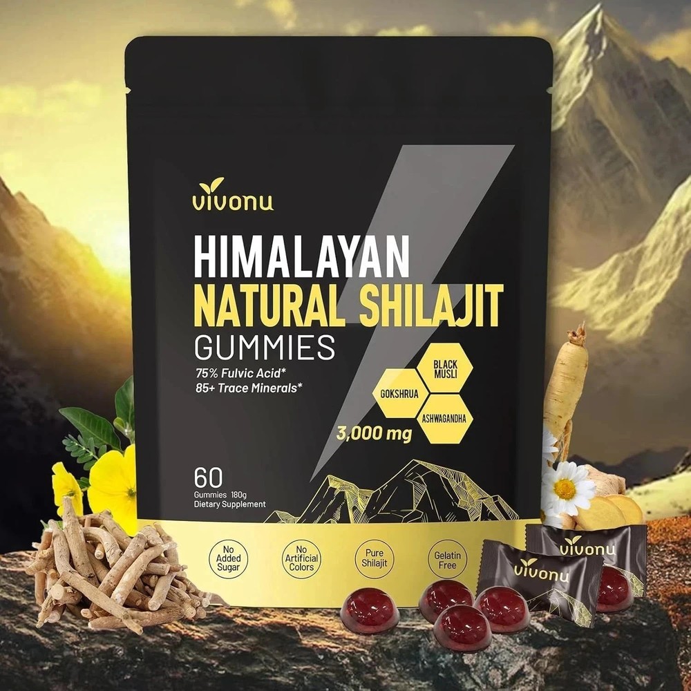 VivoNu Himalayan Shilajit Gummies 3000mg, Ashwagandha, Fulvic Acid, 60 Count …