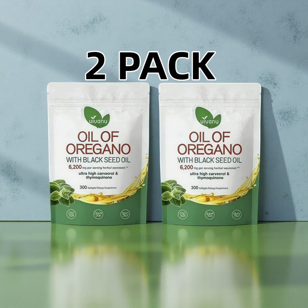2PACK Aceite De Oregano En 300 Capsulas Con Carvacrol Timol Black Seed Oil 6000