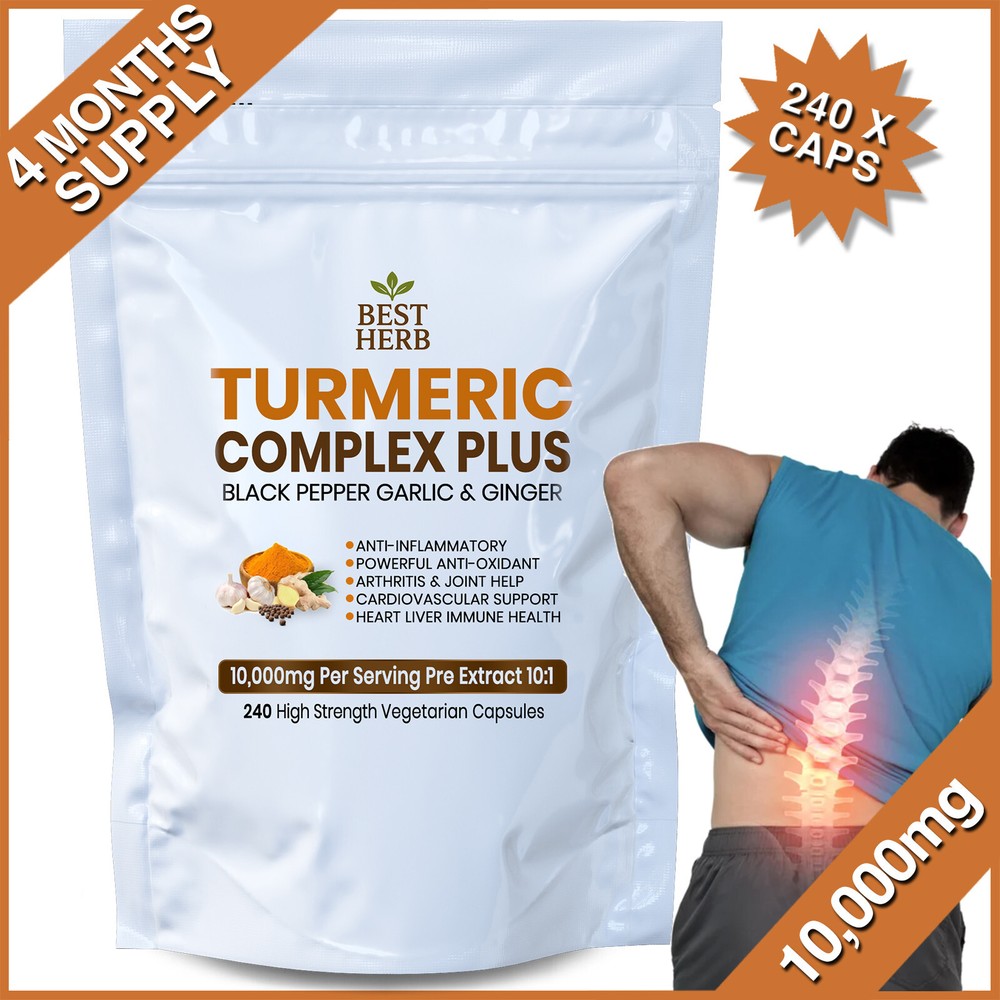 240 PILLS TURMERIC 95% CURCUMIN BLACK PEPPER GARLIC & GINGER ANTIOXIDANT IMMUNE