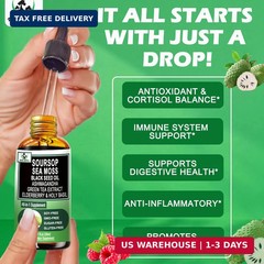 Soursop Drops,Soursop Bitters Liquid with Sea Moss Black Seed Oil Green Tea Extr