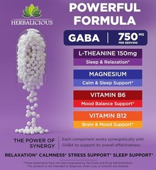 HERBALICIOUS GABA L-Theanine with Magnesium, Nervous System Support, 120 Caps