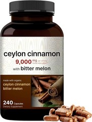 Organic Ceylon Cinnamon 9,000mg 240Caps Non-GMO/Gluten Free Bitter Melon