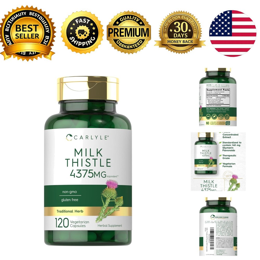 Milk Thistle Supplement 120 Capsules High Potency Extract Vegetarian Non-GMO