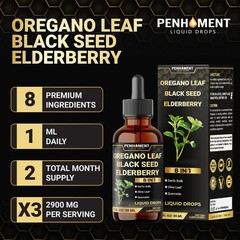 Oregano Oil Liquid Drops 8-in-1 with Black Seed, Garlic, Elderberry & More – 2 F