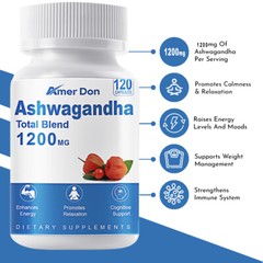 Organic Ashwagandha Capsules 1200mg Male Enhancing & Adrenal Support 120Capsules