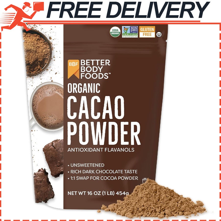 BetterBody Organic Cacao Powder, Non-GMO, Gluten-Free Superfood, Cocoa, 16 oz
