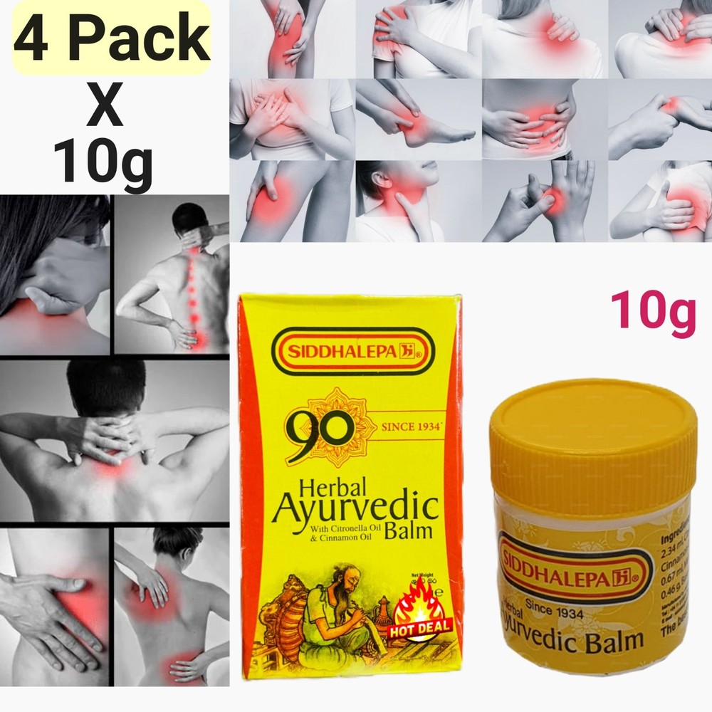 4PACK X 10g Siddhalepa Ayurvedic Herbal Balm-Fast Relief For Muscle Aches & Join