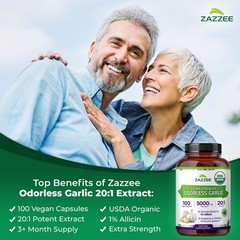 Zazzee USDA Organic Odorless Garlic 20:1 Extract, 1% 100 Count (Pack of 1)