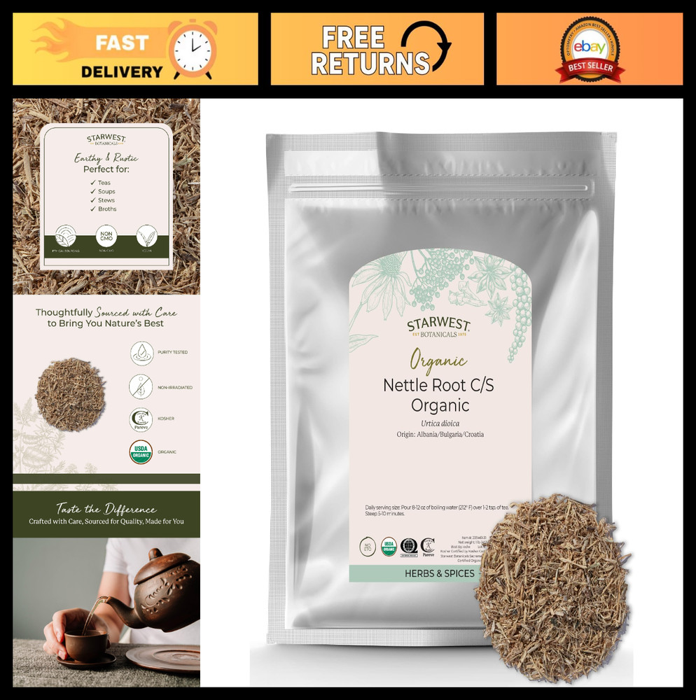 Organic Dried Nettle Root – Loose Leaf Herb for Tea, Soups & Broths, 1 lb Bulk