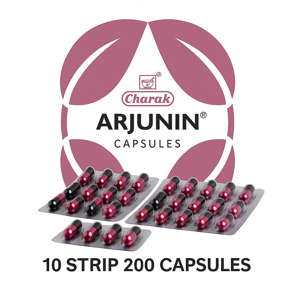 Charak Arjunin Ayurvedic Capsule – 200 Caps (10 Strips) for Heart Health Support