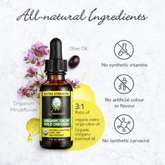 Organic Wild Oregano Oil Drops, 80% Carvacrol, 30 mL for Oral or Topical Use