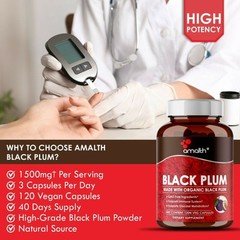 Organic Black Plum Powder Syzygium Cumini Jamun Seed 1500mg Capsules – 120 Count