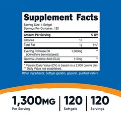 Nutricost Evening Primrose 1,300mg, 120 Softgels – Non-GMO, Gluten Free