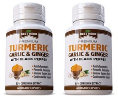 Organic Turmeric w/ Garlic & Ginger + Black Pepper Curcumin Supplement 120 Pills