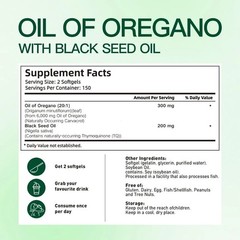 Oil of Oregano with Black Seed Oil Softgels 6200mg,High Carvacrol & Thymoquinone