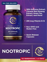 Carlyle Brain Nootropic Supplement | 90 Capsules | with Caffeine, B12, and Guara