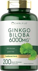 Ginkgo Biloba 6000 Mg Supports Healthy Brain Function Mental Alertness, 200 Caps