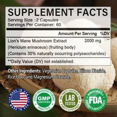 Lion’s Mane Mushroom 2000 mg – Cognitive Support Nootropic Supplements