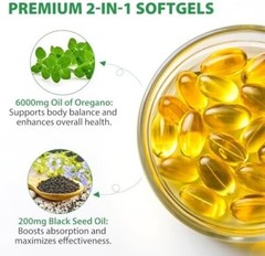 Oil of Oregano Softgels 6000mg + Black Seed Oil 120 Caps 6000mg Carvacrol Immune