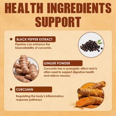 Turmeric+Ginger Piperine Natural Support Digestive Joint Vitality 30/60/120 Caps