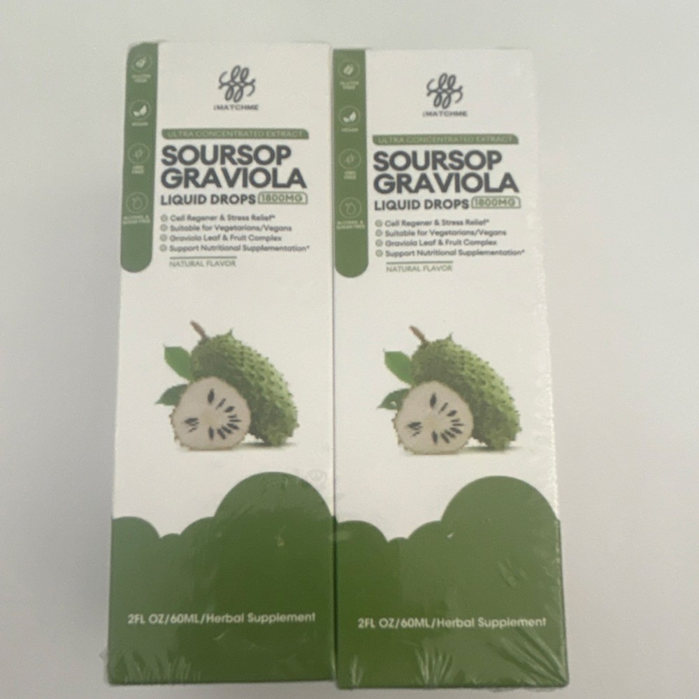 IMATCHME Soursop Graviola Liquid Drops 1800mg 2 fl oz Cell Regeneration Vegan