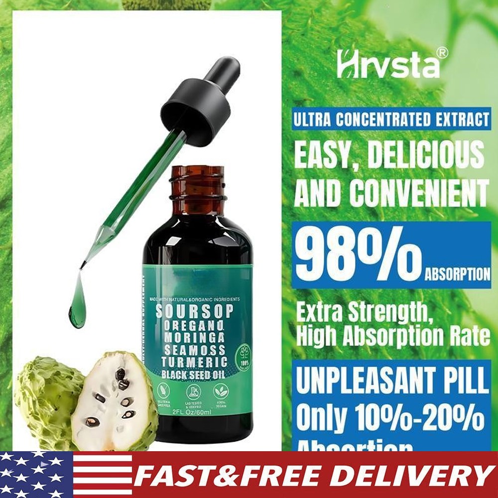 Bitters Soursop 10-in-1 Drops w/ Sea Moss, Moringa, Black Seed Oil – 2oz Vegan