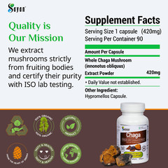 Siberian Chaga Mushroom 90 Capsules Supplement Pills Wild Harvest Immune Support