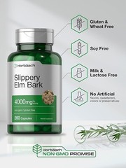 Slippery Elm Bark 4000 Mg Moose Elm Extra Strength Soothe GI Tract, 200 Capsules