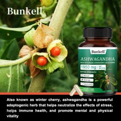 Organic Ashwagandha Capsules 1950mg Supplement w/ Black Pepper Root Powder