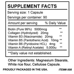 Sunshine Naturals Hair Skin Nails Biotin 5,000mcg plus Collagen 90 Capsules