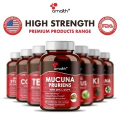 Mucuna Pruriens Extract Powder 1000mg Capsules – 90 Count – Energy, Performance