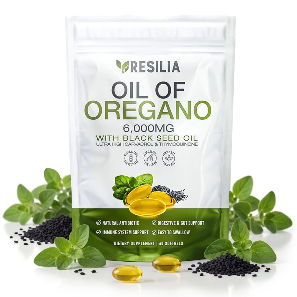 Resilia Softgels with Black Seed Oil 6000mg–Organic Oregano Oil Capsules 60 caps