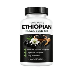 100% Pure Ethiopian Black Seed Oil Softgels Immune & Digestive Support 60pcs/box