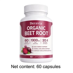 Purely Natural,60-Counts, 1~3 PACKS Beravia Organic Beet Root Capsules