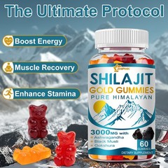 Pure Himalayan Shilajit GOLD Gummies 3000 mg Testosterone Booster, Sperm Health