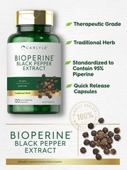 Bioperine Black Pepper Extract 10mg | 120 Capsules | Non-GMO | by Carlyle