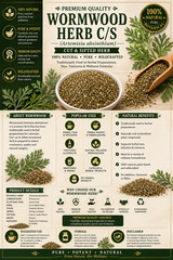 Wormwood Herb C/S Artemisia absinthium Cut & Sifted Premium Herbal Tea | Fresh