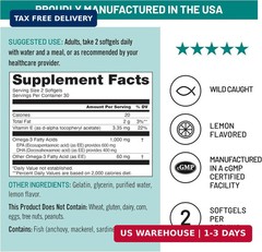 Extra-Strength Omega 3 Fish Oil Supplement 1000mg per Serving Vitamin E Support