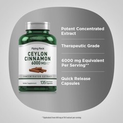 Ceylon Cinnamon Capsules 6000mg | 135 Capsules | Complex | by Piping Rock