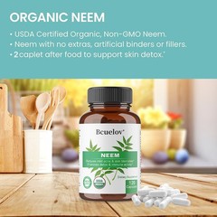 Organic Neem 600 mg 30/60/120 Capsules For Men & Women, Supports Immune, Detox