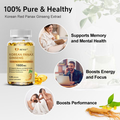 Korean Red Panax Ginseng 1600mg – 240 Capsule – Extra Strength Highest Potency