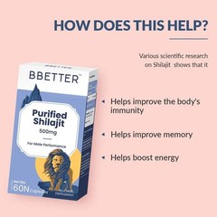 BBETTER Purified Shilajit 500mg | Lab Tested Shilajeet for Stamina 60 Cap a396