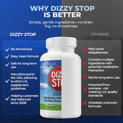 DizzyStop – Herbal Supplement for Vertigo Relief, Dizziness, Motion Sickness