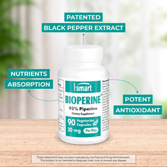 Supersmart Bioperine 30Mg per Day (95% Piperine) – Black Pepper Extract – Curcum