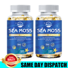 Organic Sea Moss Capsules for Kids & Adults, Vegan Irish Seamoss, 240 Capsules