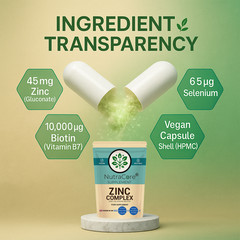 Zinc Complex Capsules-(zinc+ Selenium+ Biotin )-Skin & Hair-100% Natural & Vegan